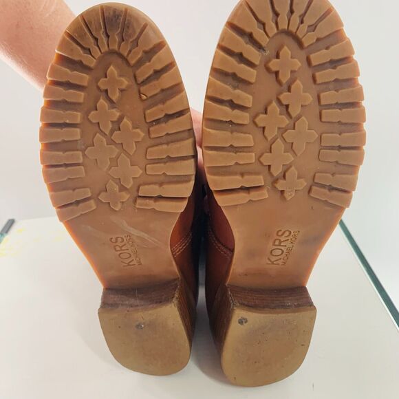 Michael KORS Leather Biker Round Toe Boot Brown 8 Distress Imperfect No Marking - Picture 8 of 16